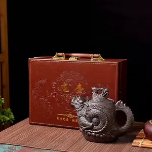 Purple Clay Dragon and Phoenix Teapot Kung Fu Tea Set Dragon and Phoenix Teapot Gift Box Set