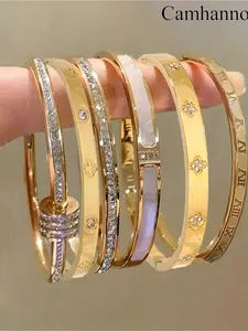 6-piece elegant and luxurious 304 stainless steel bracelet set, suitable for both women and men's high-quality fashion bracelets, durable and trendy accessories for daily travel