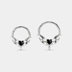 Oufer Irregular Black Heart 16G Stainless Steel Clicker Septum Ring Daith Piercing Jewelry