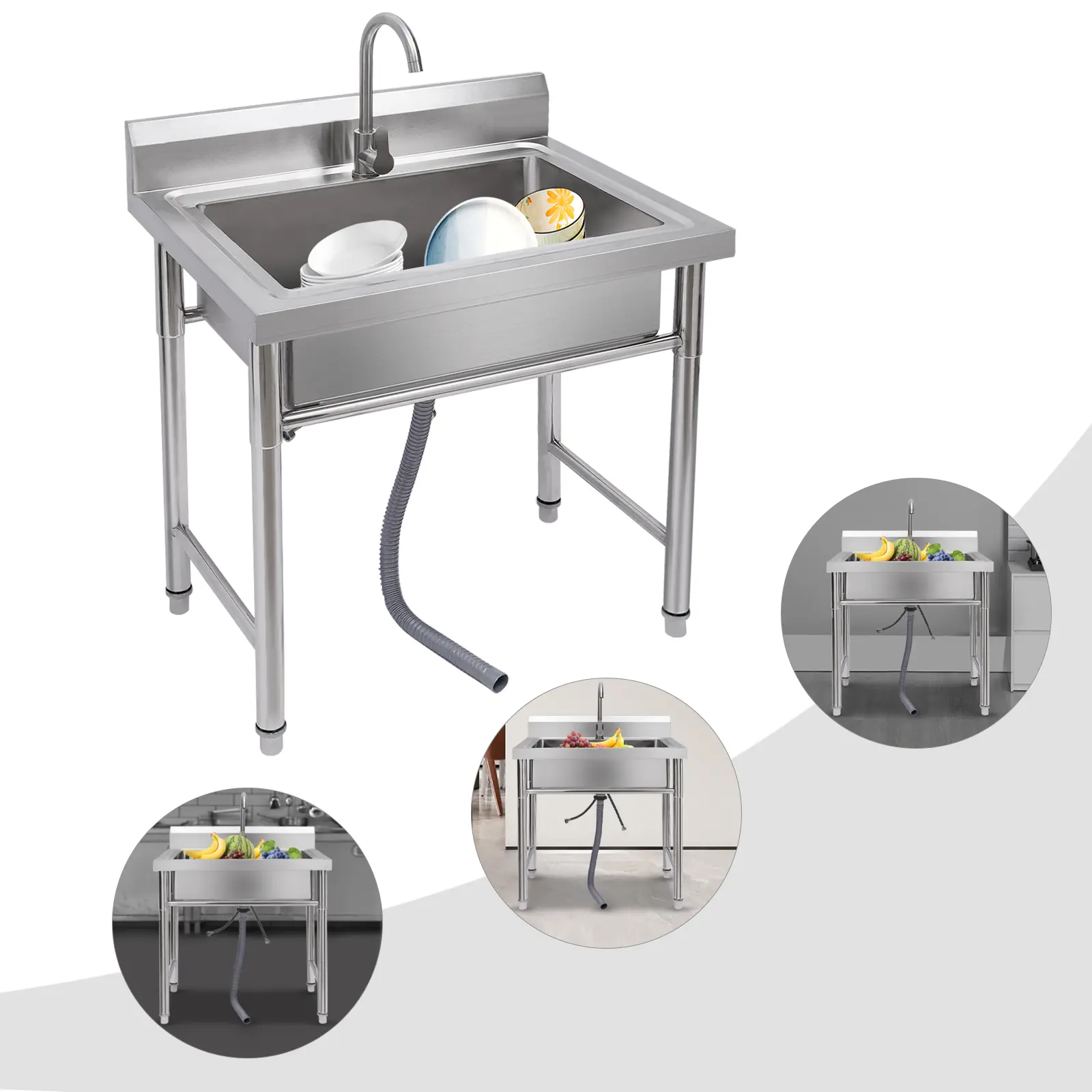 Stainless Steel Commercial Sink, Single Compartment, 31.5x23.6x36.6in, Utility Sink for Kitchen, Bar, Restaurant