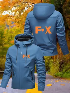 Men's Hooded Jacket, Outdoor Casual Style, Fox Head Print, Windproof Durable Material, Spring & Fall, Hiking, Travel, Commute