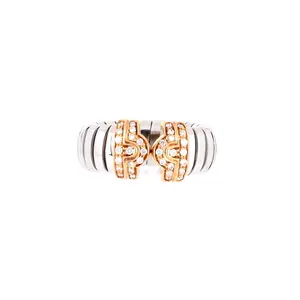 Pre-owned Bvlgari Tubogas Parentesi Ring Stainless Steel and 18K Yellow Gold with Diamond by Rebag