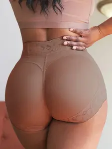 1 Count Women's Solid Color Casual Firm Tummy Control Butt Lift Fitted Shaping Shorts, Slim Fit Stretchy Bottoms, Comfortable Gentle Body Shaper Briefs, Lace Seamless High Compressing Compression Shapewear Panties, Suitable for Gift to Her & All Day Wear