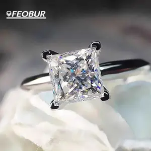 Certified 1/2Carat Princess Cut Moissanite Rings for Women 925 Sterling Silver Classic Solitaire Diamond Engagement Wedding Band