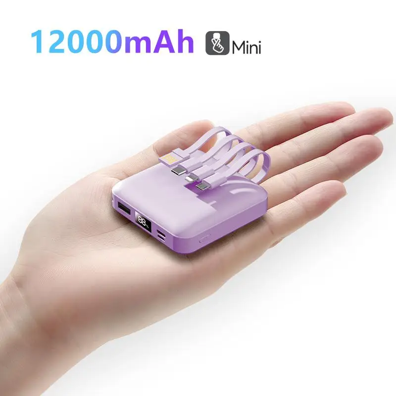 12000mAh Power Bank for Summer Gift, Portable Charger for iPhone Android, Phone Charger, Power Bank with Built-in Cables For Phones, 2 Input & 4 Outpu