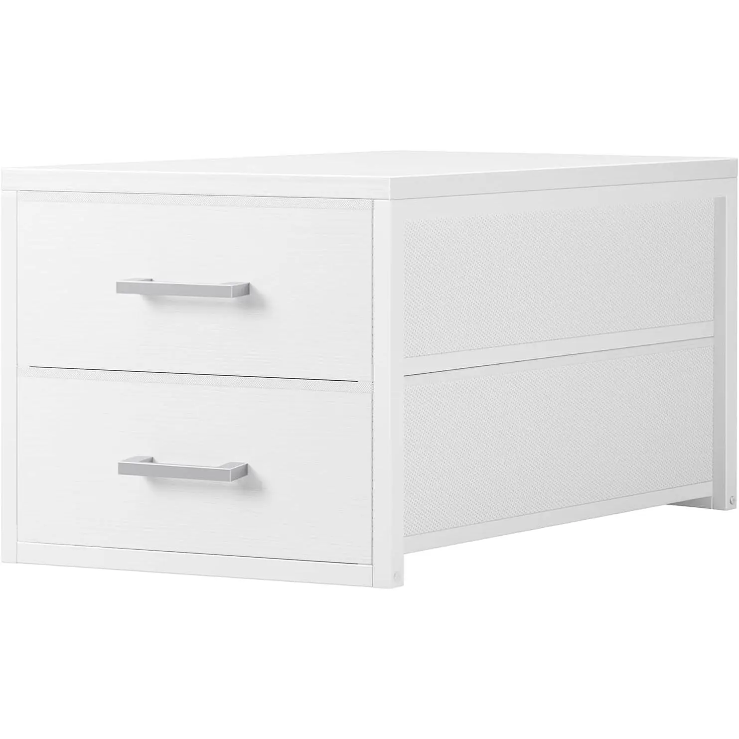 2-Drawer White Fabric Stackable Closet Organizer - Space Saving Furniture, Smooth Sliding Drawer Storage Cabinet for Bedroom, Smooth Sliding Drawers