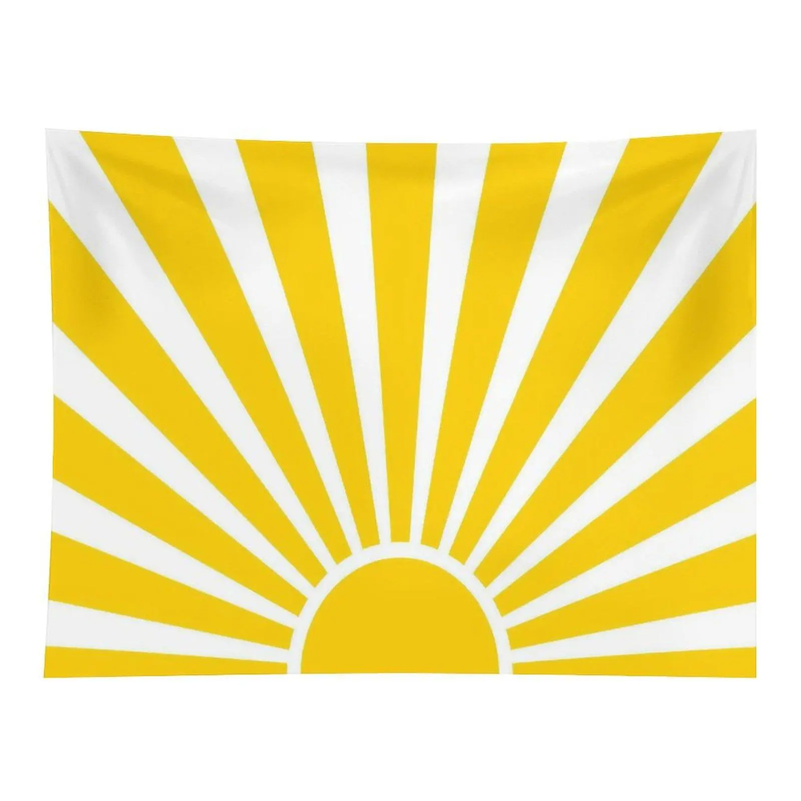 Minimalist Yellow Sunburst Tapestry, Simple Sunshine Radial Lines Geometric Aesthetic Wall Decor Cloth