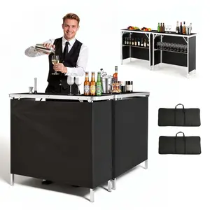 VEVOR Folding Portable Bar Table, 2 pcs, 38.6 x 15.2 x 34.3 in, with Carry Bag, Storage Shelf, Detachable Skirt, Quick and Easy Setup, Foldable Mobile Bartending Station for Events, Party, Tradeshow