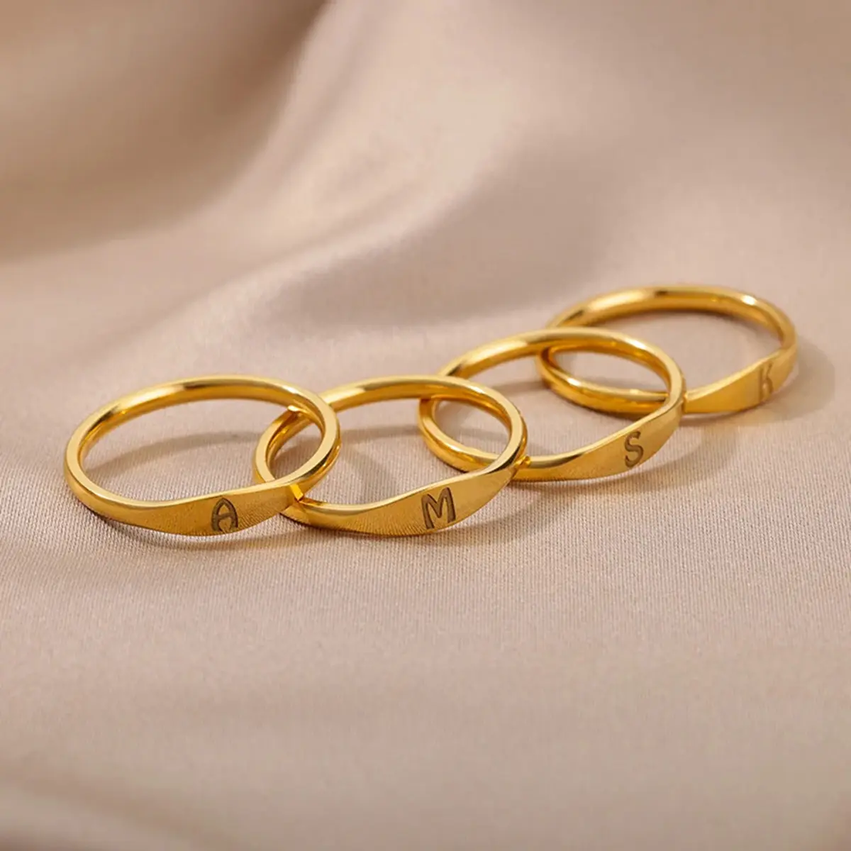 Stainless steel gold letter ring, women's 14K gold plated, stackable rings, delicate pinky wedding rings, stackable capital letters, jewelry gift