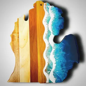 Lake Blue Waves Michigan Shiplap Lower Peninsula Serving Board | Charcuterie Board | Hanging Wall Decor | Resin Art | Beach Decor