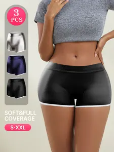QUASTI 3pcs Mid Waist Safety Pants For Women, High Elasticity Hip Lifting Underwear, Full Coverage Safety Pants Comfortable & Breathable Underwear, Suitable For Sports Back To School Gifts For Girls summerwins