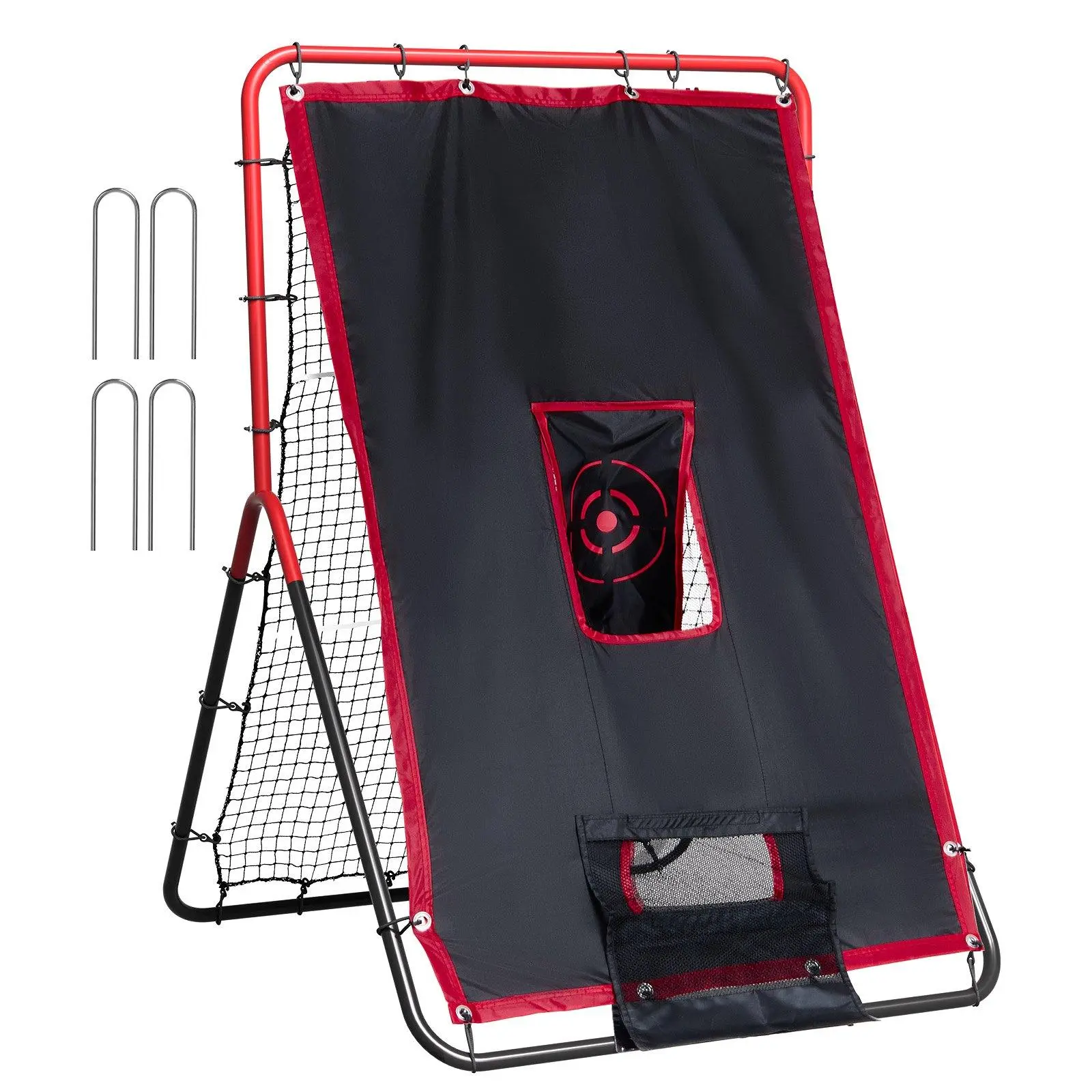 3.5×4.5ft 2-in-1 Baseball Softball Rebounder Net, Multi-Zone Angle Switchable PitchBack Training Net, 30-Strand High-Density PE Bounce Back Net, Heavy-Duty Q195 Steel Frame Practice Net for Fielding Throwing Solo Training