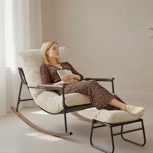 Patio Rocking Chair, Modern Lounge Chair for Balcony, Reading Chair with Ottoman/Armrests, Comfy Single Sofa for Front Porch, Living Room, Patio(Beige)