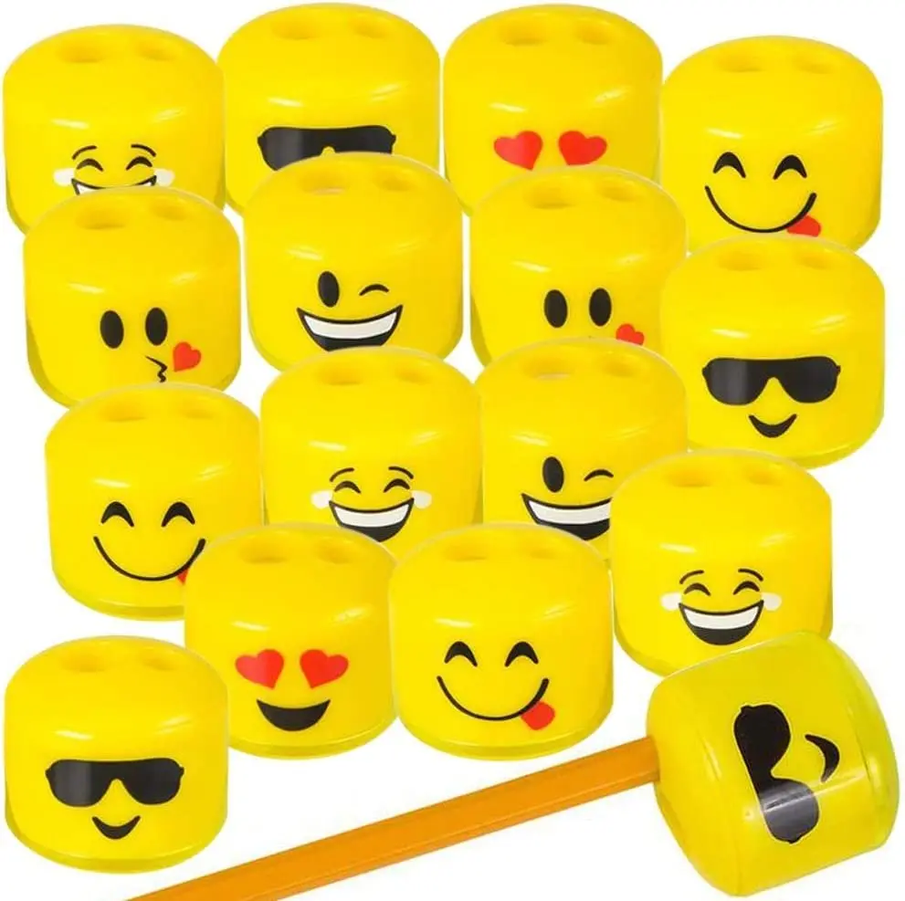 Emoticon Sharpeners for Kids, Bulk Pack of 24, Emoticon Smile Face Pencil and Crayon Sharpeners, Fun School Supplies for Children, Emoticon Birthday Party Favors for Boys and Girls