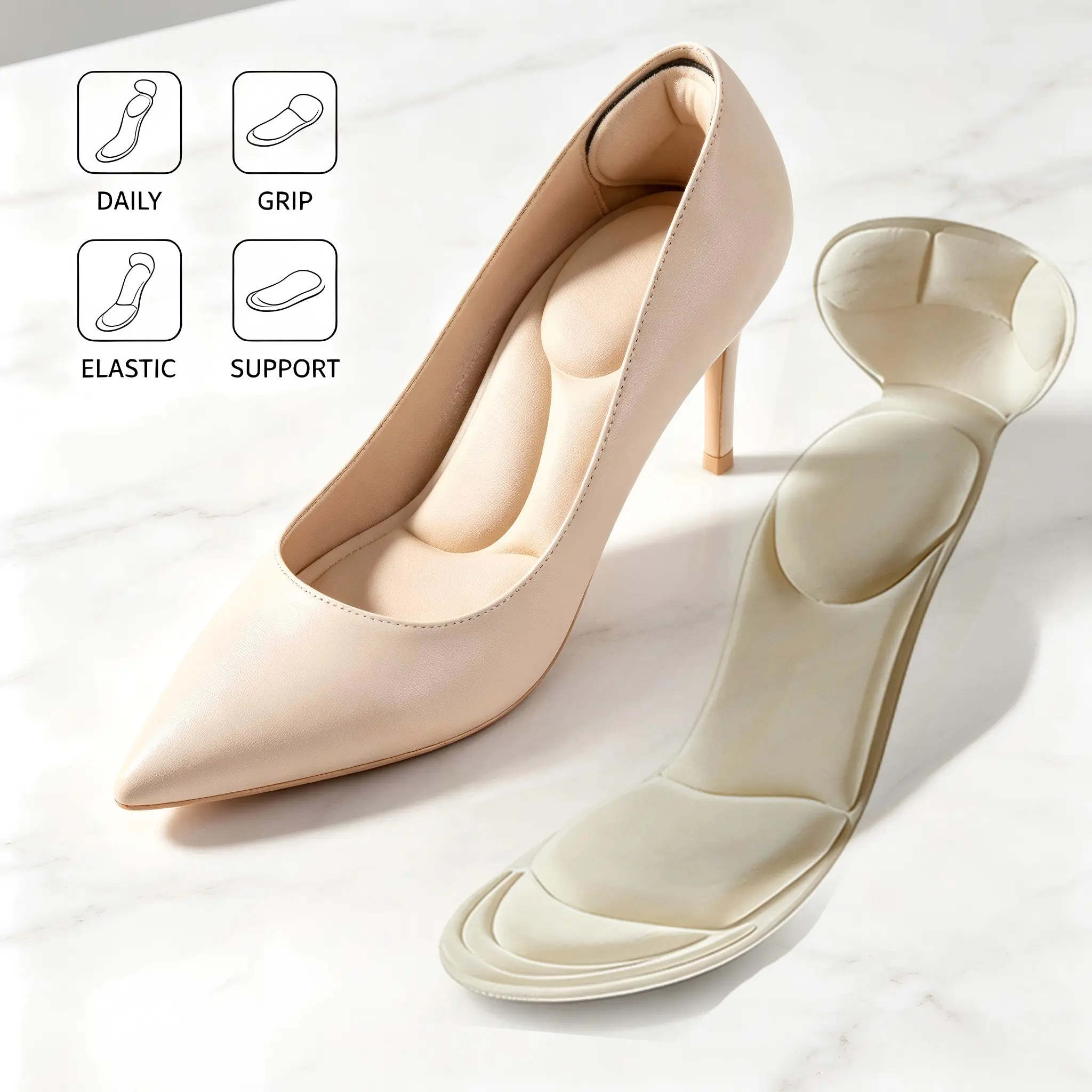 High Heel Arch Support Insoles One-Piece Design, Trimmable Thick Foam Cushioning, Anti-Slip Breathable Pads to Relieve Foot Pain