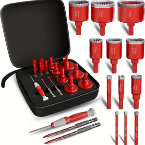 15 Pcs Diamond Hole Saw Set for Ceramic and Glass, Includes 10 Tooth Hollow Core Drill Bits and Eva Guide, Ideal for Tiles, Marble, and Granite