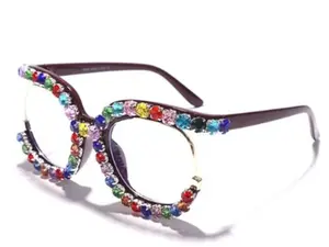 Maroon Luxury Jeweled Anti Blue Eye Clear Frames Glasses