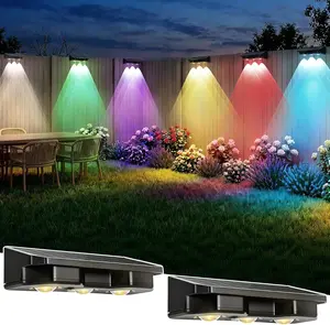 Nupostai Bright LED Solar Lights Outdoor Waterproof 8 Fixed Colors & RGB Color Changing & Warm White,3-Heads Concave Lens,Aesthetic Solar fence & Wall Lights, IP65 Decorative Lamp for Step Backyard Deck Patio Railing Pool Porch Garden Pathway summergarden