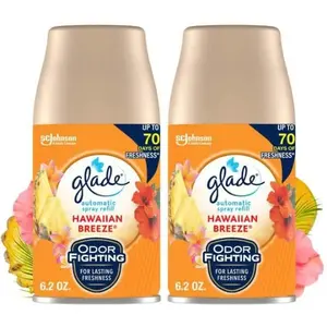 Glade Automatic Spray Refill Hawaiian Breeze Air Freshener for Home & Bathroom 6.2 Oz 2 Pack Scented with Tropical Notes of Pineapple Melon & Peach Nectar