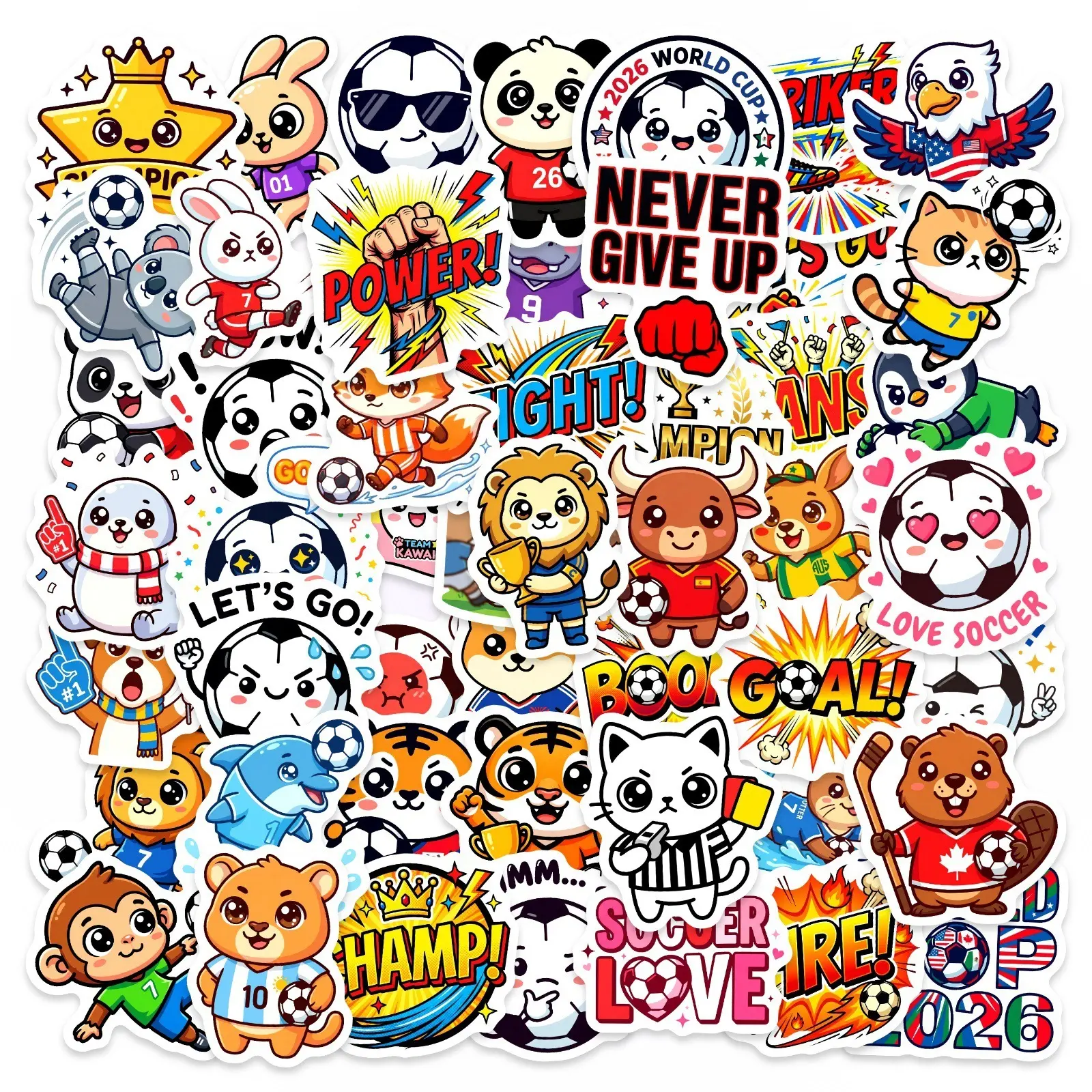 50 Adorable Animal Soccer Stickers, Suitable for Scrapbooks, Diaries, Laptops, Water Bottles, Car Decals, Automobile Decals, and Other Faith-based Designs-gifts with Positive Messages.