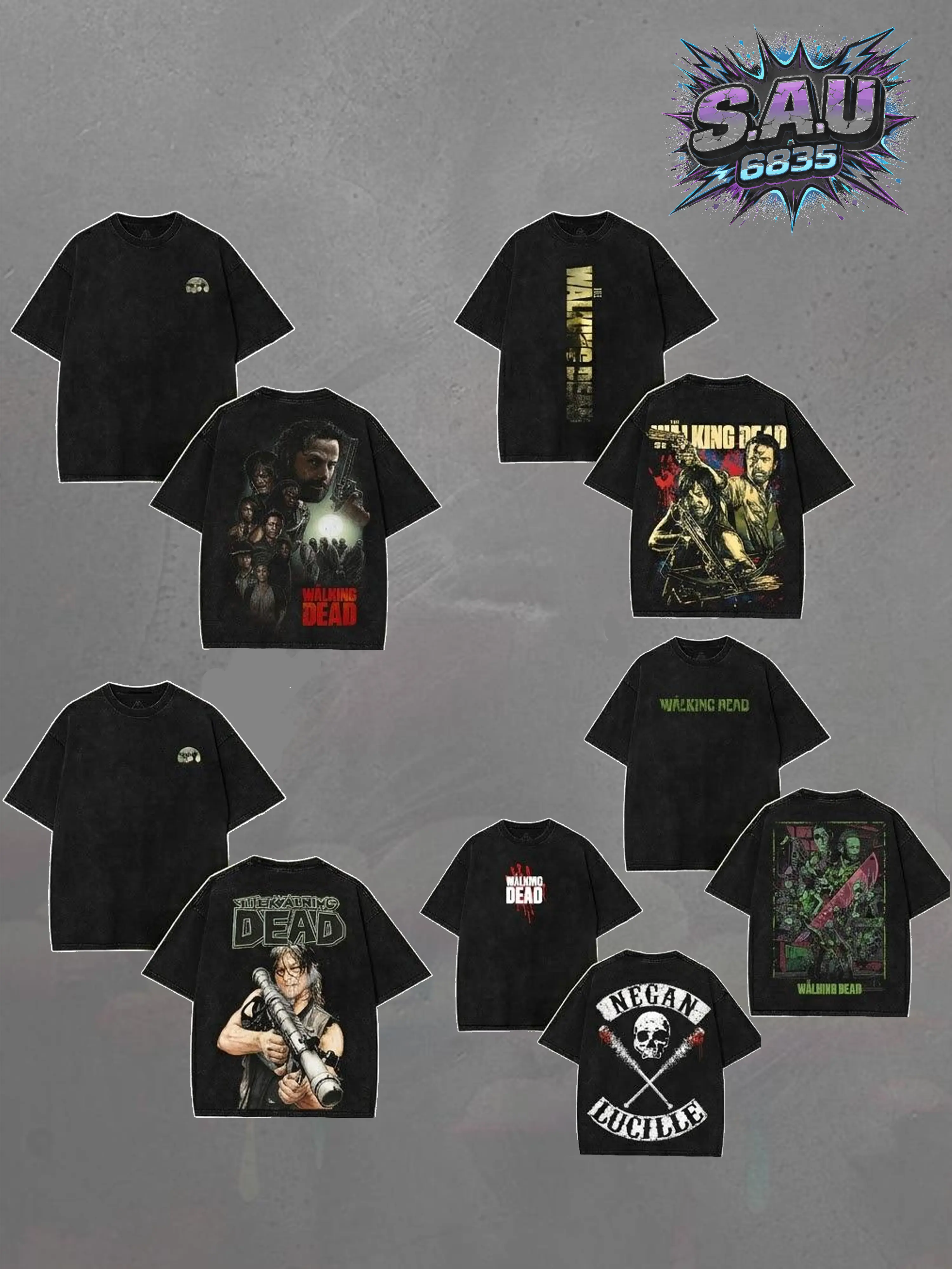 [COLLECTION] The Walking Dead Survival Comic Graphic Tee Rick Grimes Daryl Dixon Illustration Vintage Acid Wash Heavyweight Boxy Fit Streetwear T-shirt