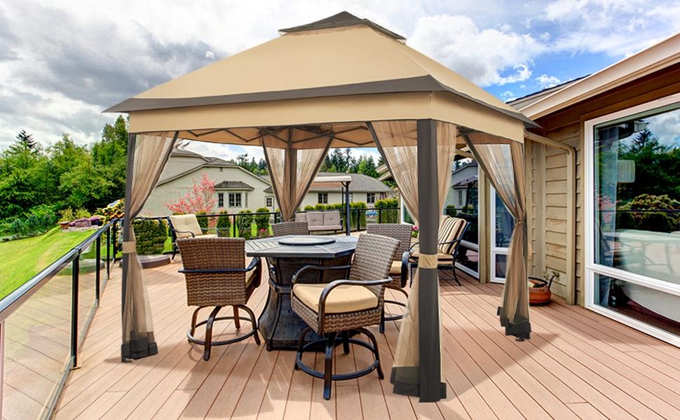 【On Sale】 Yaheetech Pop Up Gazebo Outdoor Canopy Shelter, Instant Patio Gazebo Sun Shade Canopy Tent with 4 Sandbags, Double Tiers & Mesh Netting for Lawn, Garden, Backyard & Deck