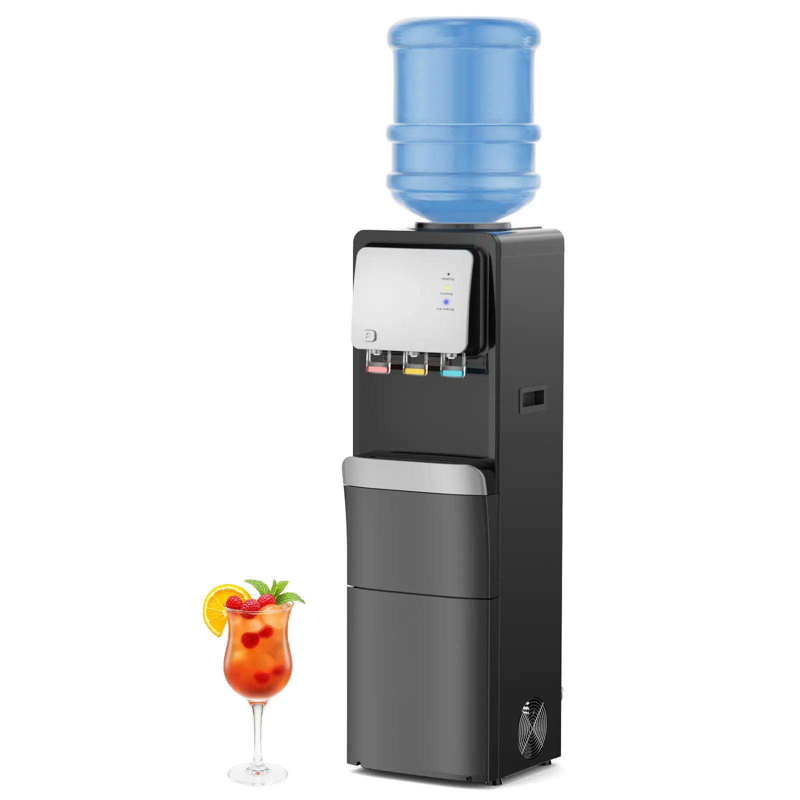3-in-1 Beverage & Automatic Hot Drink Water Dispenser with Bullet Ice Maker, Hot/Cold Water, 33 lbs/day Ice Production, Top-Loading 2/3/5-Gal Bottle Support, Child Safety Lock, Quiet Countertop Model for Home, Office, Black, Beverage Dispenser