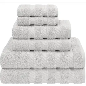 Luxury 6-Piece Towel Set – 100% Cotton Turkish Towels, 600 GSM, Includes 2 Bath Towels, 2 Hand Towels, and 2 Washcloths – Soft and Absorbent Bathroom Towels in Silver Grey