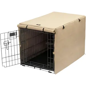 Double Dog Crate Polyester Kennel for 24 30 36 42 48 inches Wire Crates 24 Inch Tan Foldable for Outdoor Travel Pet Fence Puppy Pad Play Pen Reversible Cover Steel - Framed Elevated Small Dog Cooling