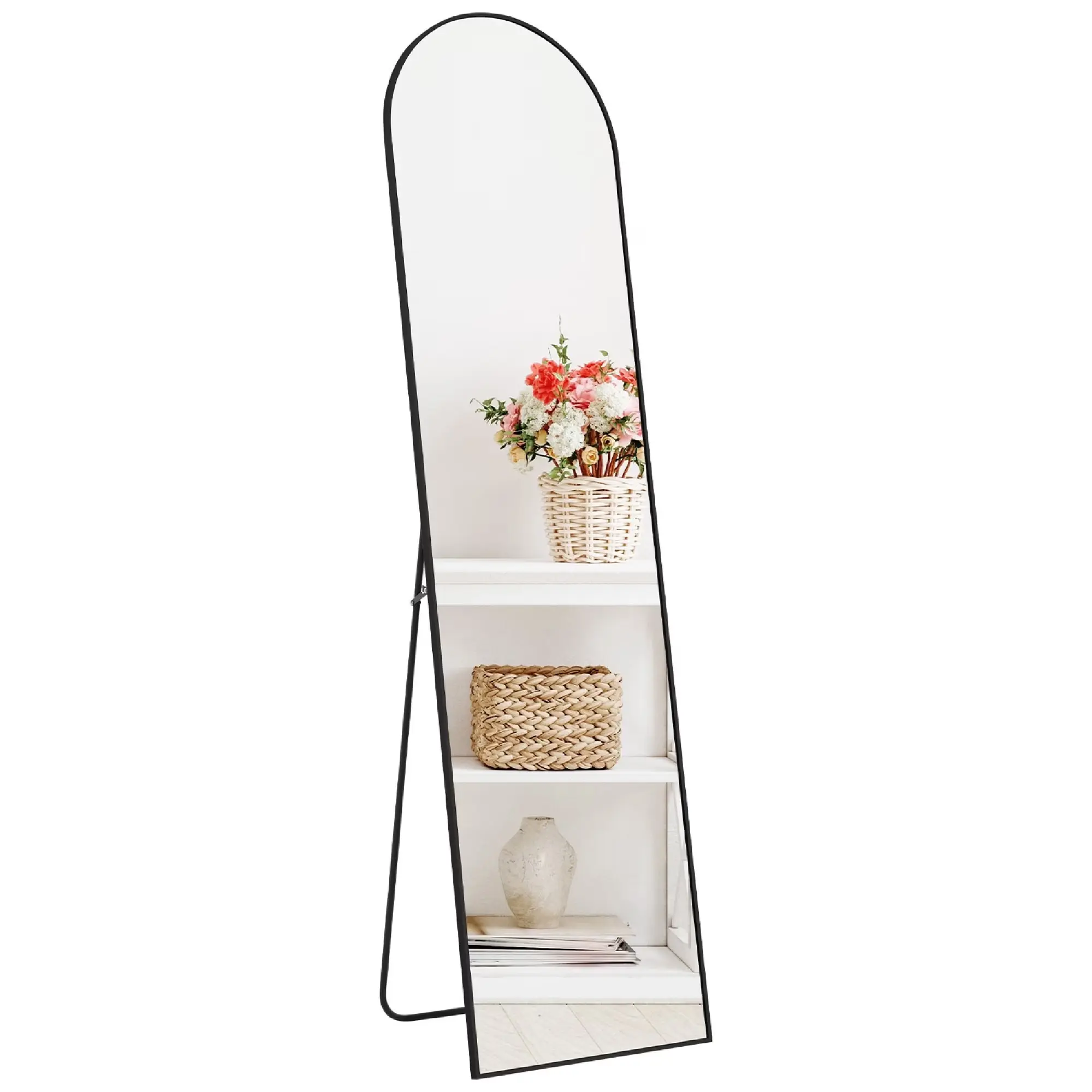 64"x21" Arched Full Length Mirror, Full Body Standing Mirror Floor Mirrors, Gold