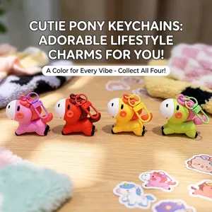 4PCS Kawaii Pony Keychain Set, Cute Cartoon Horse Bag Charm for Backpack, Aesthetic Pastel Animal Key Ring, Birthday Party Favors for Girls