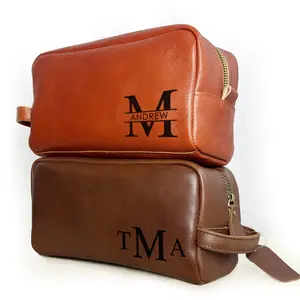 Personalized Leather Toiletry Bag for Men, Custom Engraved Dopp Kit, Groomsmen Gift Genuine