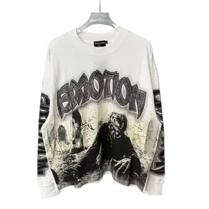 Oversized "Emotion" Graphic Long Sleeve Tee Vintage Washed| Y2K Grunge Emotional Statement Streetwear| Unisex Edgy Top for Men Women Spring Layering OOTD