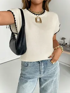 Women's Colorblock Knit Sweater, Casual Fall & Spring Fashion, Ribbed Design, Perfect for Daily Wear, Business & Leisure, Knitwear