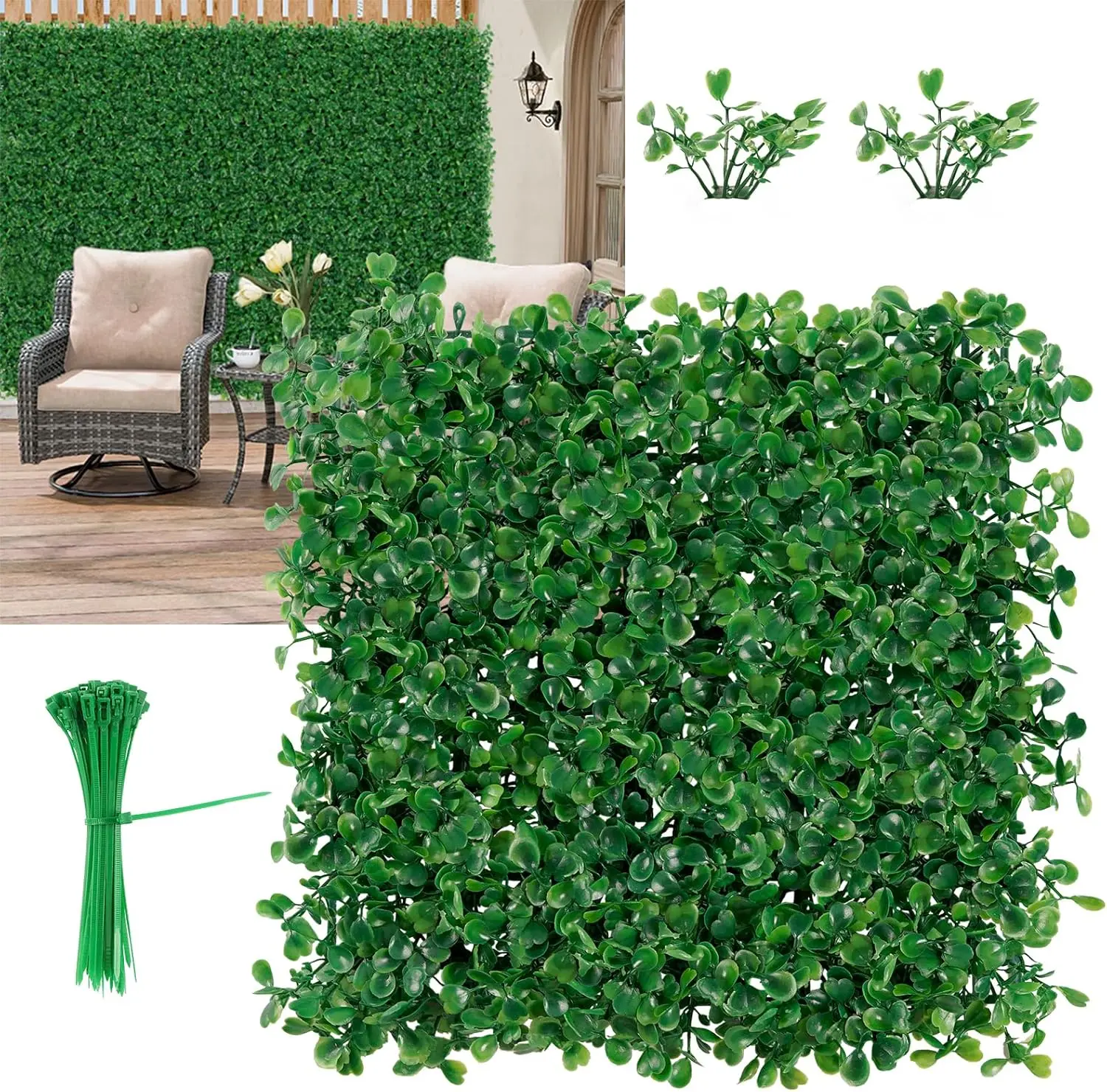 10×10 Artificial Boxwood Hedge Wall Panels - UV Resistant Green Grass Backdrop, Expandable Fence Panel Plant Decor, Green Wall Decor for Balcony, Outdoor Privacy Screen & Indoor Garden Party Accent
