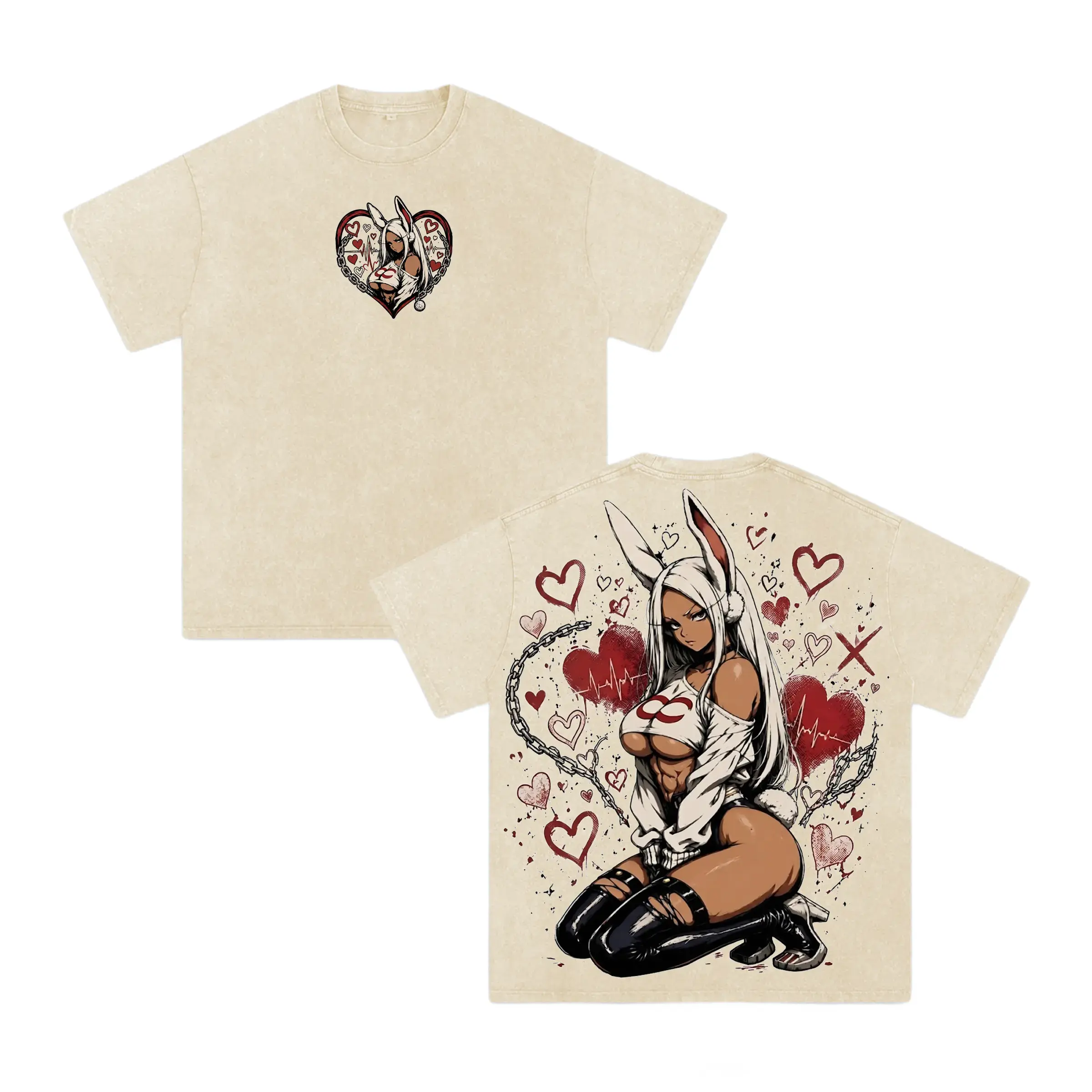 Mirko Bunny Hero Vintage Washed Anime Tee My Hero Academia Rabbit Hero Graphic Shirt Oversized Anime Streetwear Cotton Unisex T-Shirt