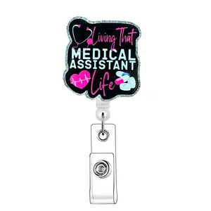Medical Assistant Life Retractable Badge Reel, 1 Count Acrylic ID Holder with Clip, Funny Badge Reel for Nurses, Doctors, Students & Office Staff, School Supplies 2024