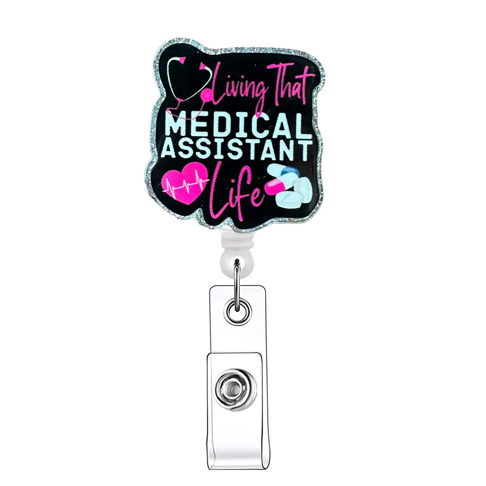 Medical Assistant Life Retractable Badge Reel, 1 Count Acrylic ID Holder with Clip, Funny Badge Reel for Nurses, Doctors, Students & Office Staff, Sch