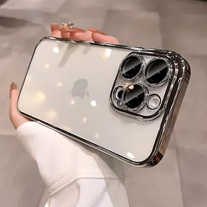 Suitable for iPhone 17/16/15/14/13/12/11 Phone Case Electroplated PC Transparent  Full Coverage Lens Shockproof Protective Cover, Dropresistant Case, Shockproof Cover, Sleek Design, Clear Phone Shell
