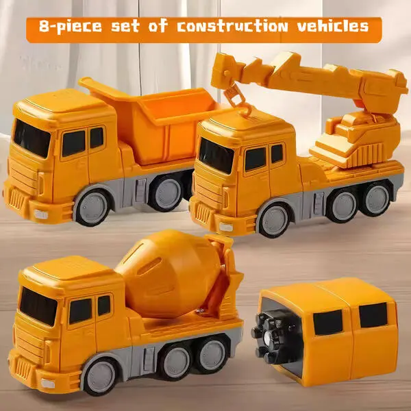 Magnetic Building Block Engineering Vehicle Set 8-Piece Kids Toy DIY Assembly Educational Creative Puzzle, Perfect Birthday or Children's Day gifts