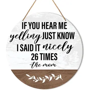 Funny Welcome Sign Front Door Decor, Home Door Round Hanging Sign Decor Farmhouse Wall Decorations Wood Sign for Porch, Outside, If You Hear Me Yelling Just Know