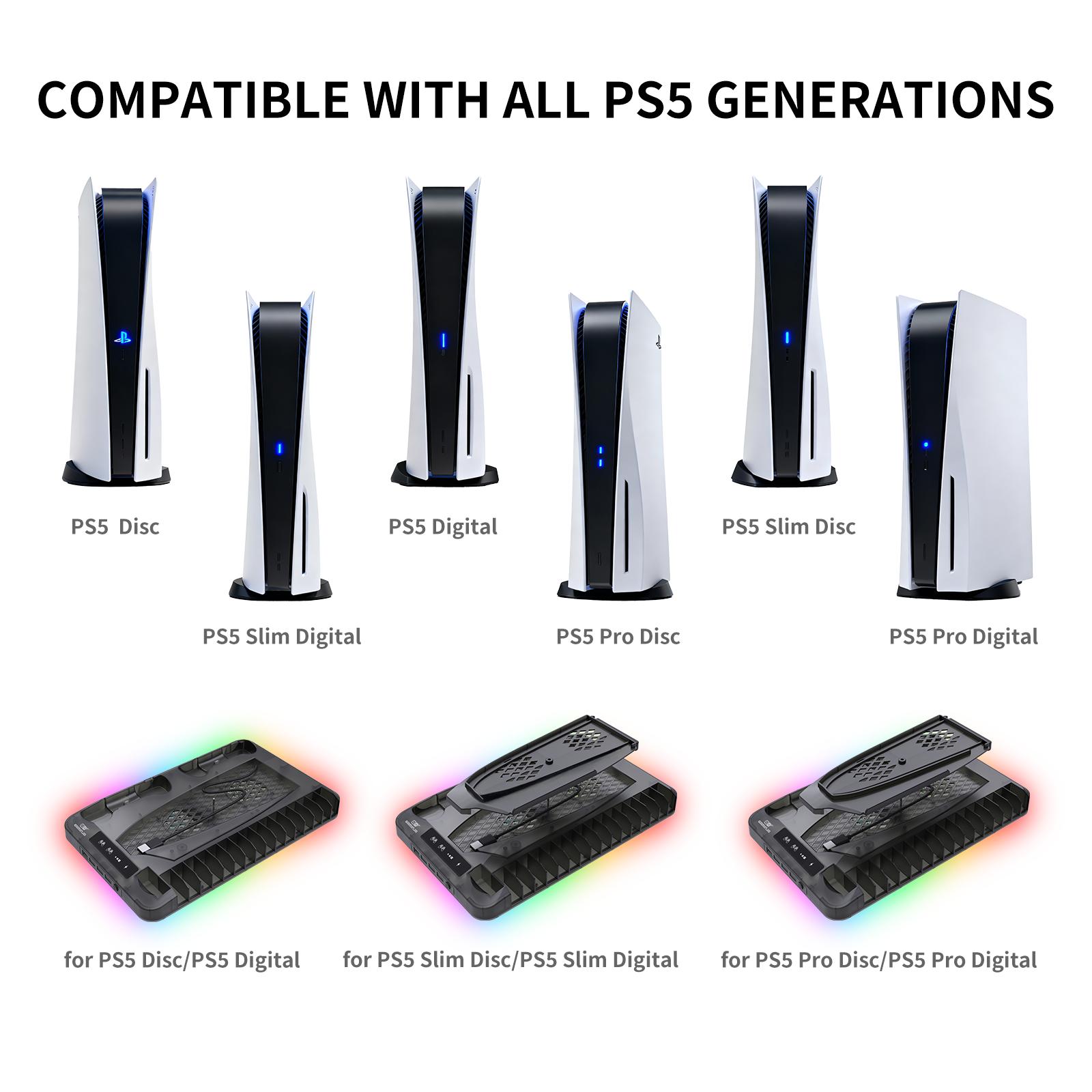 DIgit hub P58 Charging Base Cooling Bracket Compatible With PS5 Console, Vertical Stand Cooling Fan, Multi-functional Cooling & Charging Station for PS5 Slim Pro All Model Universal Gaming Pad Stomp Pad