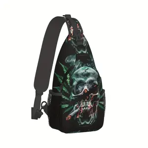 [Made in US] Crossbody Chest Bag Hiking Backpack Skull & Leaves Shoulder Bag Folding Large Capacity Polyester Durable for Shopping Work Leisure Travel Beach Fishing