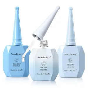AZUREBEAUTY Builder Nail Gel Kit, 3Pcs Clear Builder Gel with Base Coat and No Wipe Top Coat, UV LED Cured Extension Apex Building Set for Home Salon DIY, 11 mL