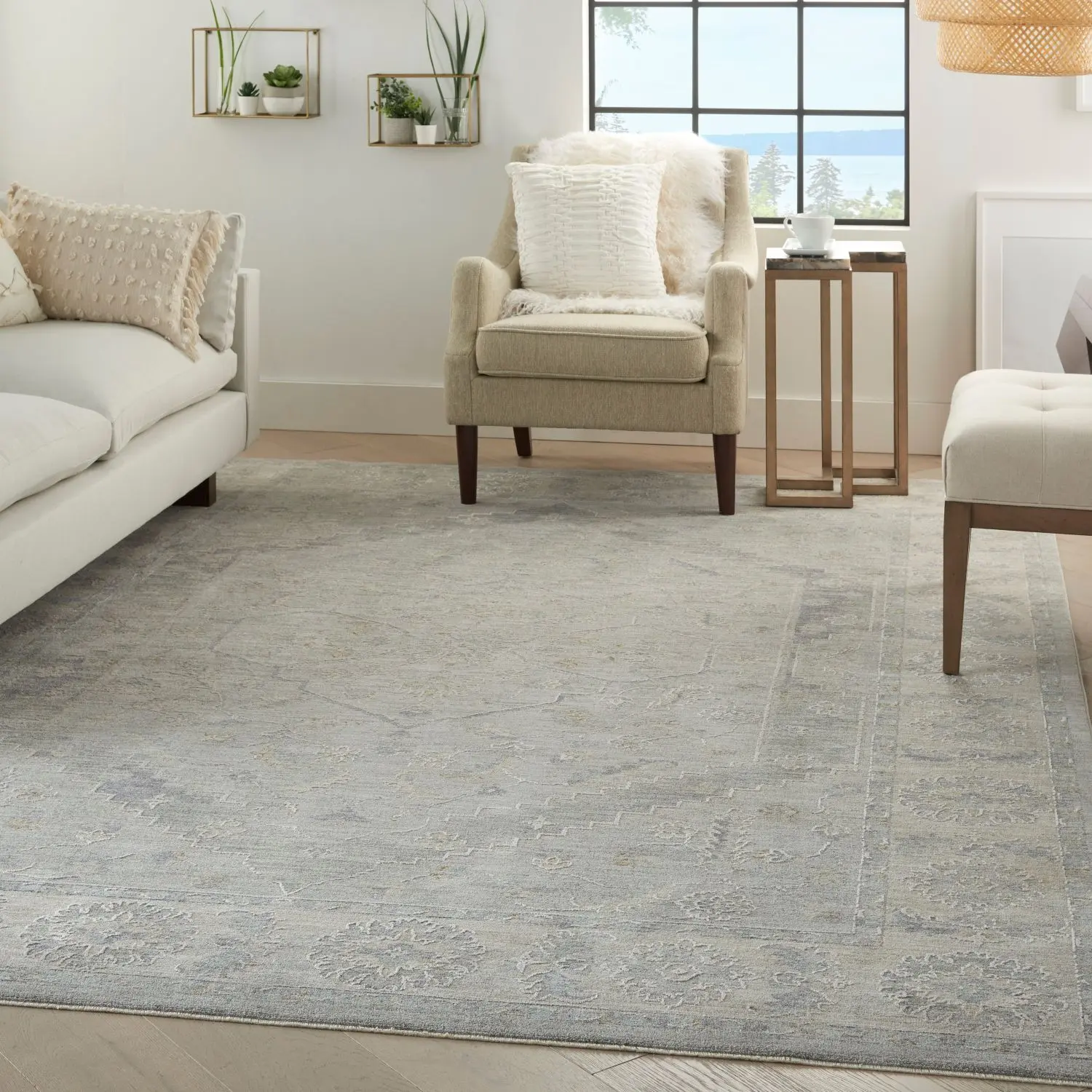 Nourison Asher Persian Art Pattern Area Rug, Floral Low Pile Indoor Use Rug for Room Decor