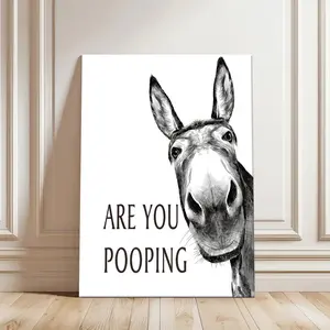 Funny Donkey Bathroom Wall Art, Humorous Animal Canvas Poster, Black and White Restroom Decor, Guest Bath Wall Decoration