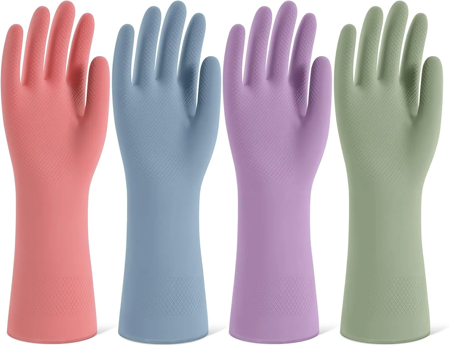 Rubber Cleaning Gloves for Dishwashing, 4 Pairs Reusable Kitchen Gloves for Washing Dishes and Household Cleaning, Colorful Dish Gloves with Flocked Lining and Non-Slip Grip, Pefect for Woman Men