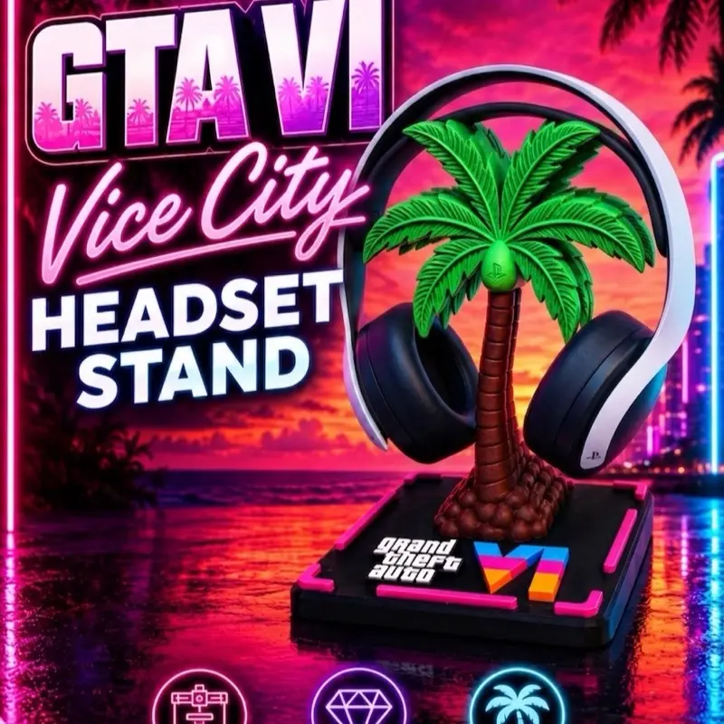 GTA 6 Vice City Palm Tree Headset Stand - Premium 3D Printed Gaming Desk Organizer (Universal Fit)