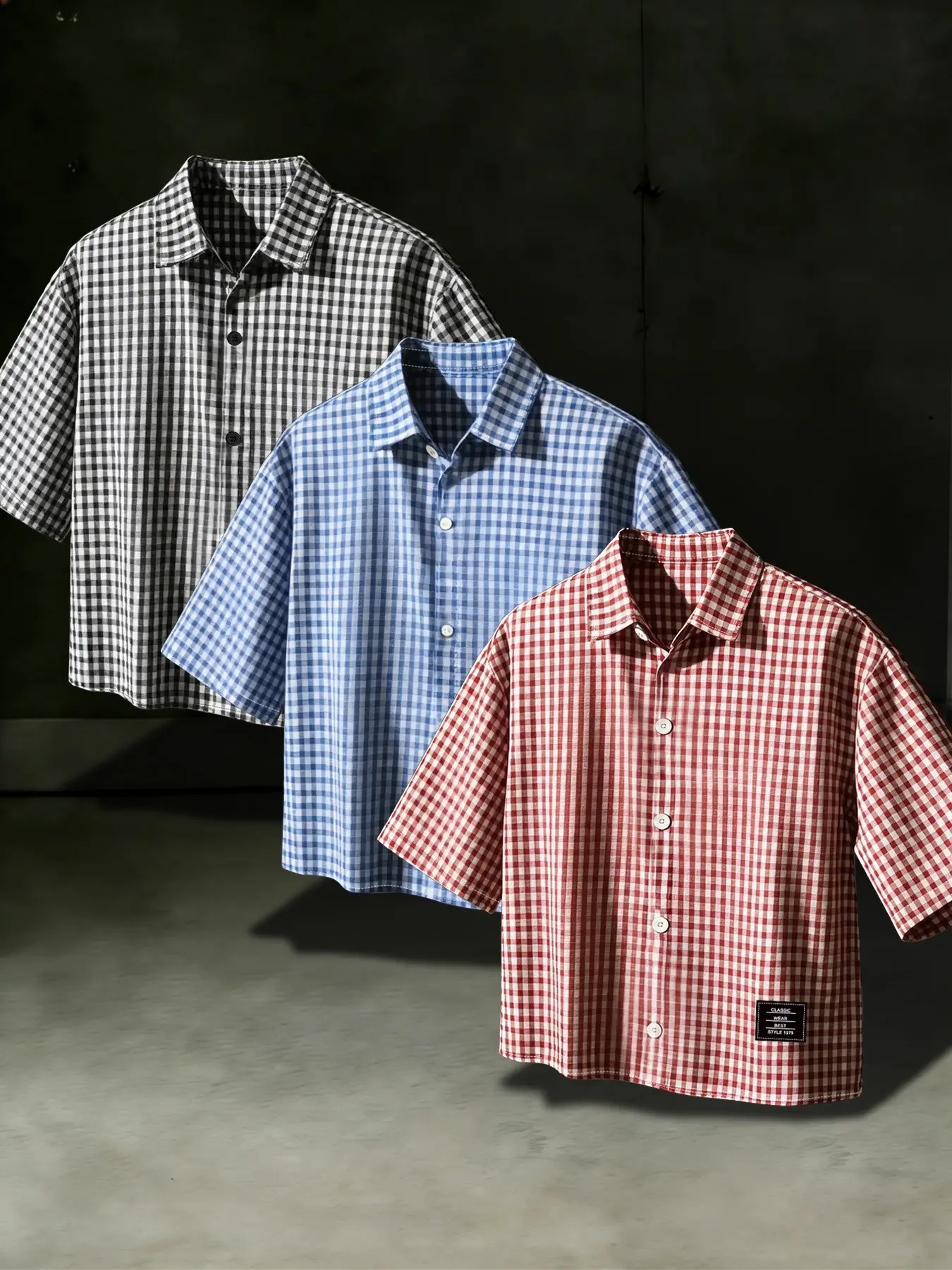 Men's Short Checkered Checked Gingham Print Sleeveless Fitted Shirt 3-Piece Set, Menswear Fashion Casual Top for Daily Wear, Casual Wear Clothes, Trendy Design with Comfort, Classic, Casual Summer Style