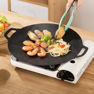 Korean Grill Pan, Versatile Non-stick Cast Iron Grill Pan, Multifunction Round BBQ Griddle, Universal Griddle, Easy To Clean & Portable, Travel Accessories, Compatible for Induction, Gas Stove, Electric Cooktop